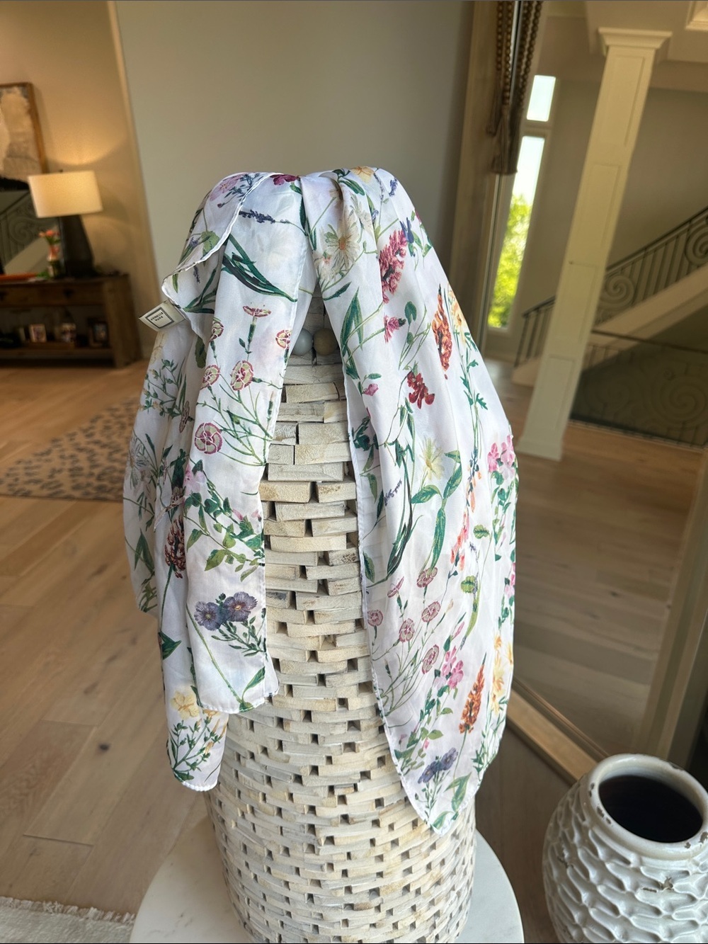Dana Buchman White Floral Print Scarf with Multicolor Blooms